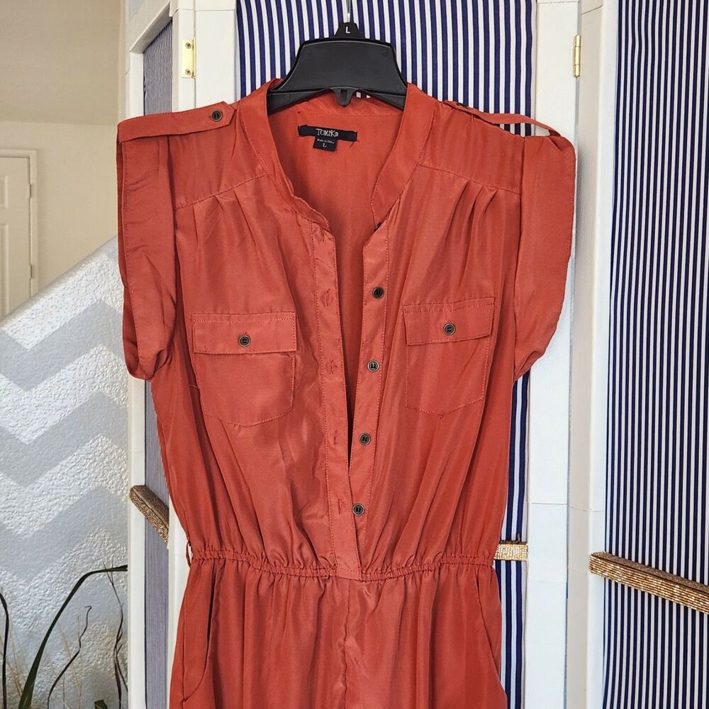 Lightweight Belted Straight Leg Jumpsuit - Rust Orange Terracotta - Picture 4 of 4